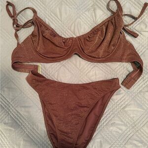 Abercrombie & Fitch Brown Sparkle Bikini Set - 2 tops and 1 bottom Medium